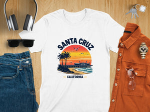 Santa Cruz California Beach Sunset Graphic Summer T-Shirt