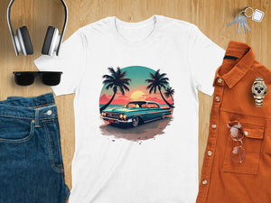 Vintage Sunset Beach Scene Classic Car Summer T-Shirt