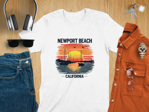 Newport Beach California Sunset Sailboats Summer T-Shirt