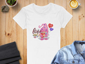 Love More Worry Less Gnome Holding Heart Balloons T-Shirts