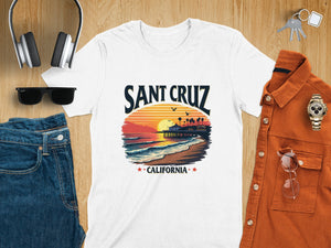 Sant Cruz California Sunset Beach Graphic Summer T-Shirt
