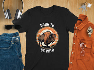 Vintage Bison Graphic Print Round Design T-Shirts