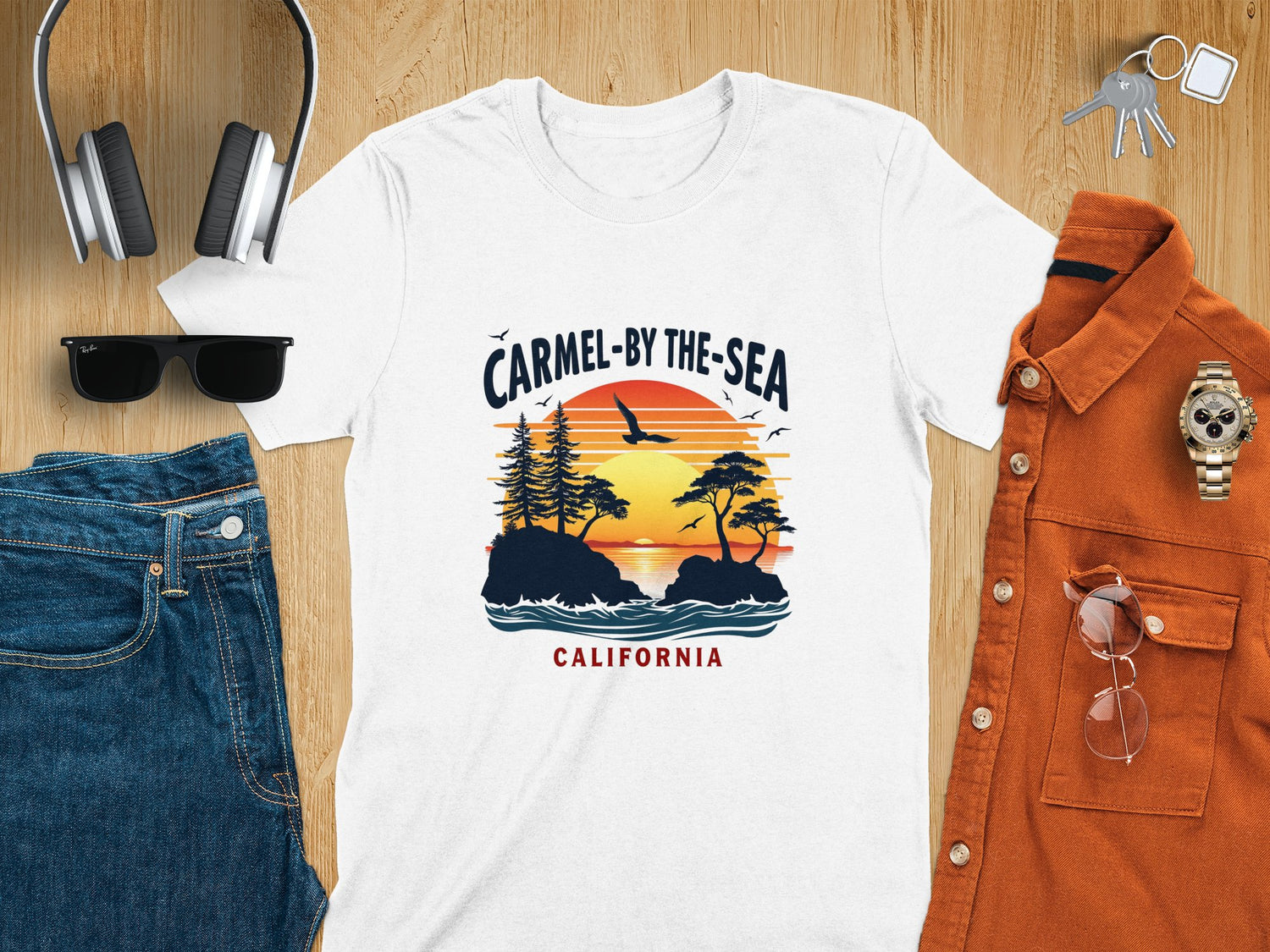 Carmel-by-the-Sea California Sunset Graphic Summer T-Shirt