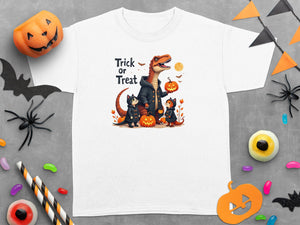 Trick or Treat Dinosaurs with Pumpkins Kids T-Shirts