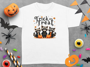 Adorable Trick or Treat Raccoon Kids Halloween T-Shirts